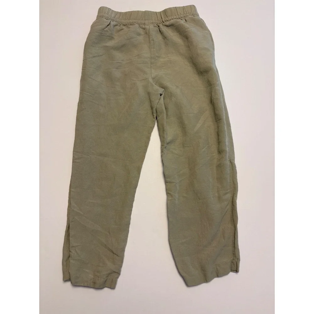 H&M Linen Blend Pants Women XS Sage Green Elastic Drawstring Waist Crop Trousers